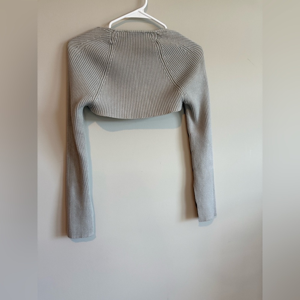 Zara Light Gray Ribbed Cropped Cardigan - Picture 3 of 10